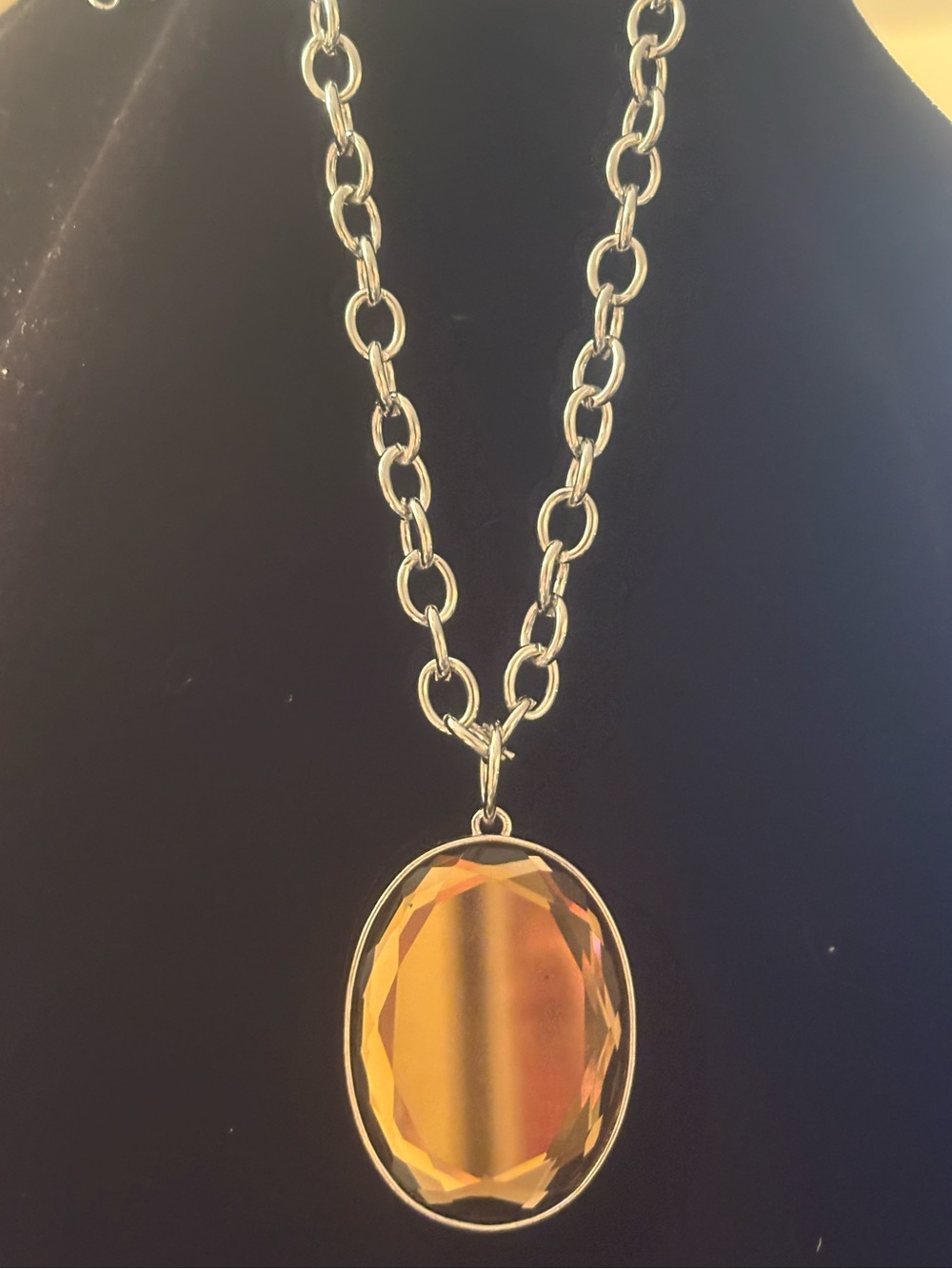Amber Oval Crystal Pendant Necklace - Women Jewelry